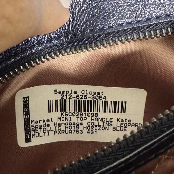 Kate Spade Market crossbody Top Handle Bag Collins Leopard Metallic Blue Sample - Picture 10 of 12